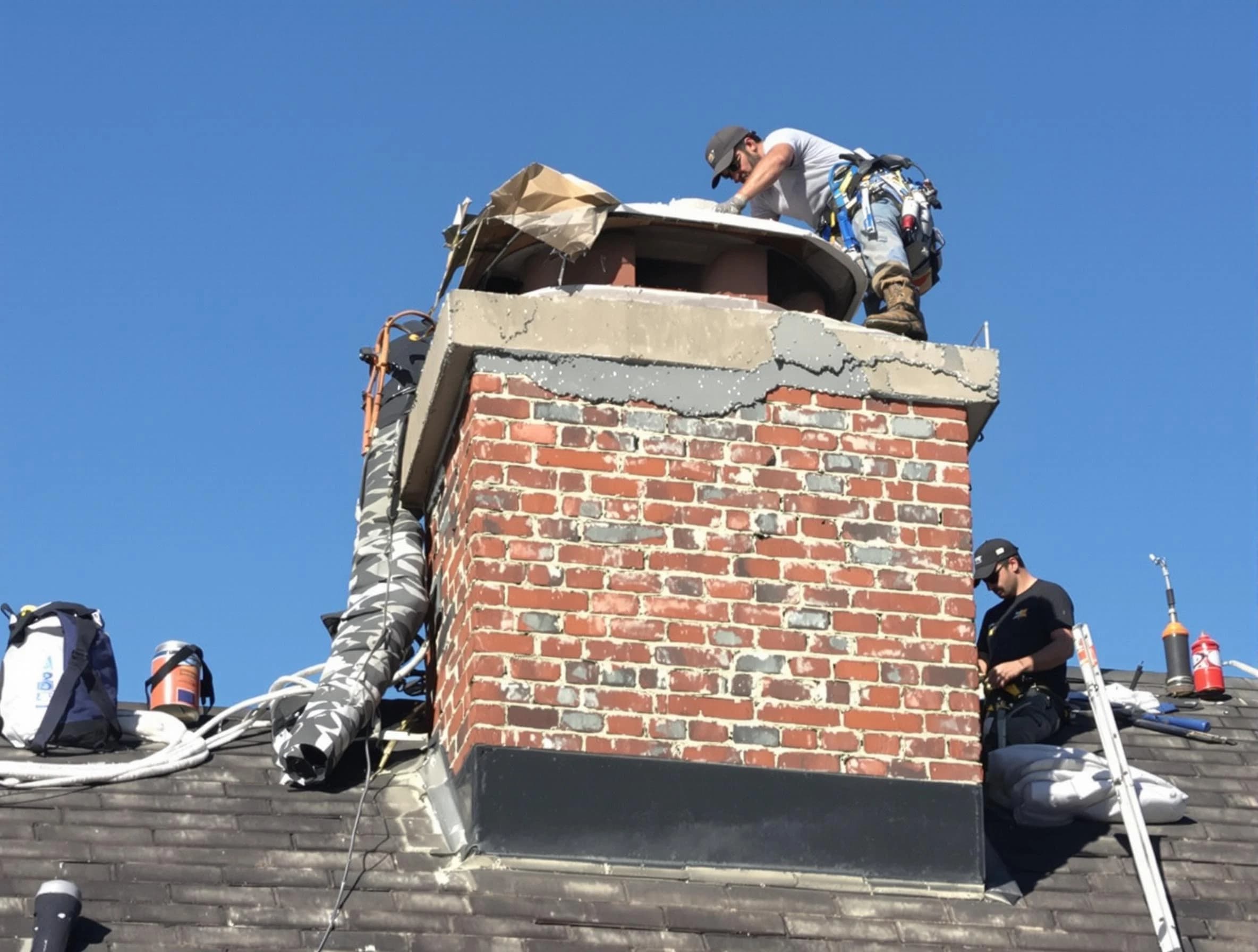 Austell Chimney Sweep installing a custom chimney crown in Austell, GA