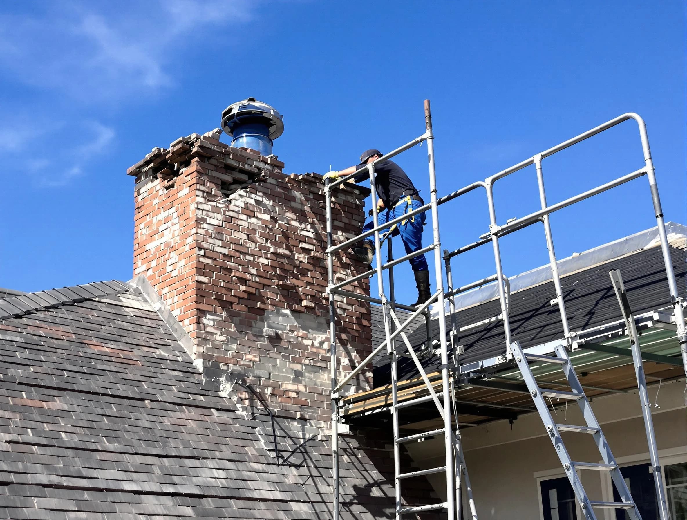 Rebuilding a chimney structure by Austell Chimney Sweep in Austell, GA