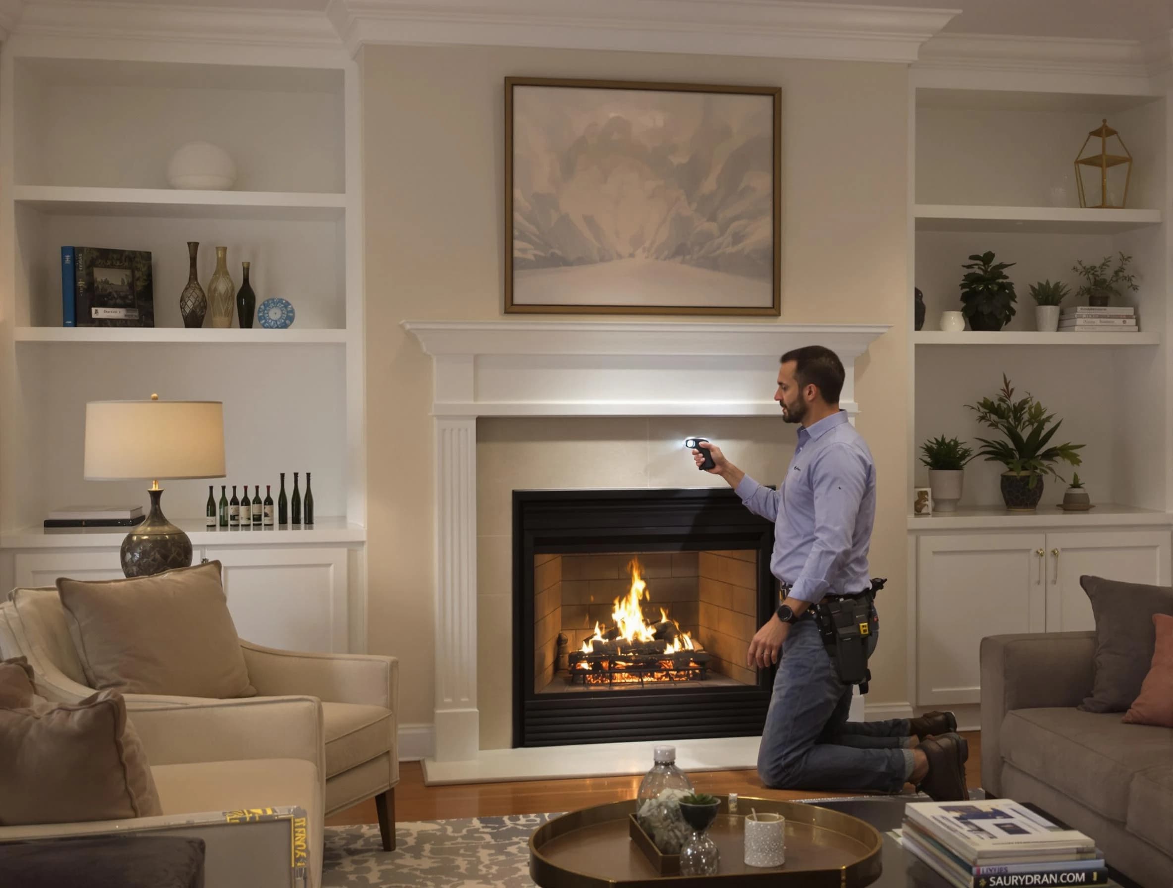 Austell Chimney Sweep conducting a fireplace safety inspection in Austell, GA