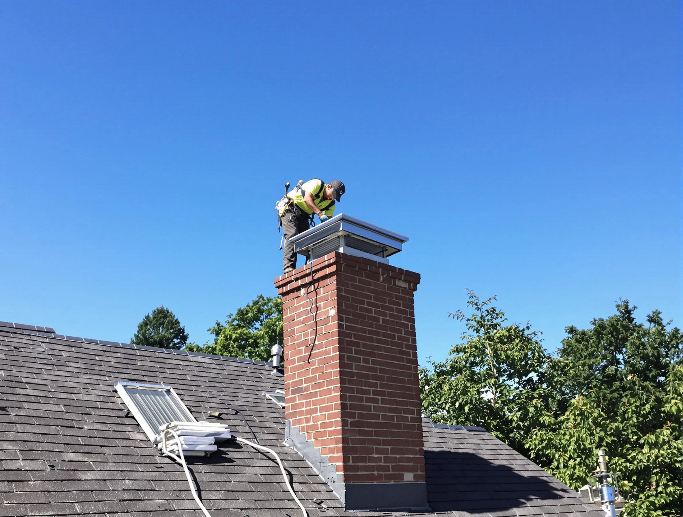 Austell Chimney Sweep technician measuring a chimney cap in Austell, GA