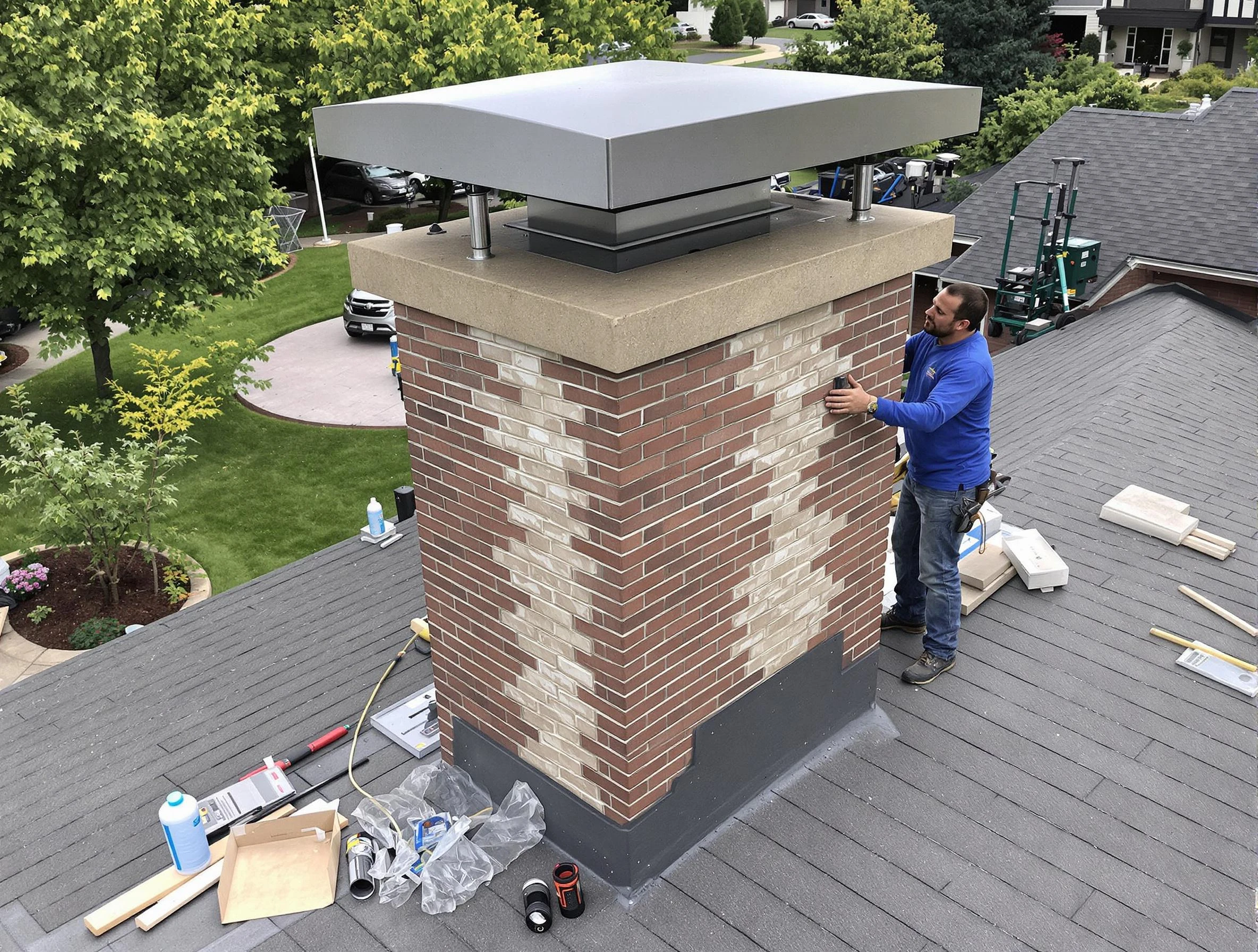 Austell Chimney Sweep team working on a custom chimney remodel in Austell, GA