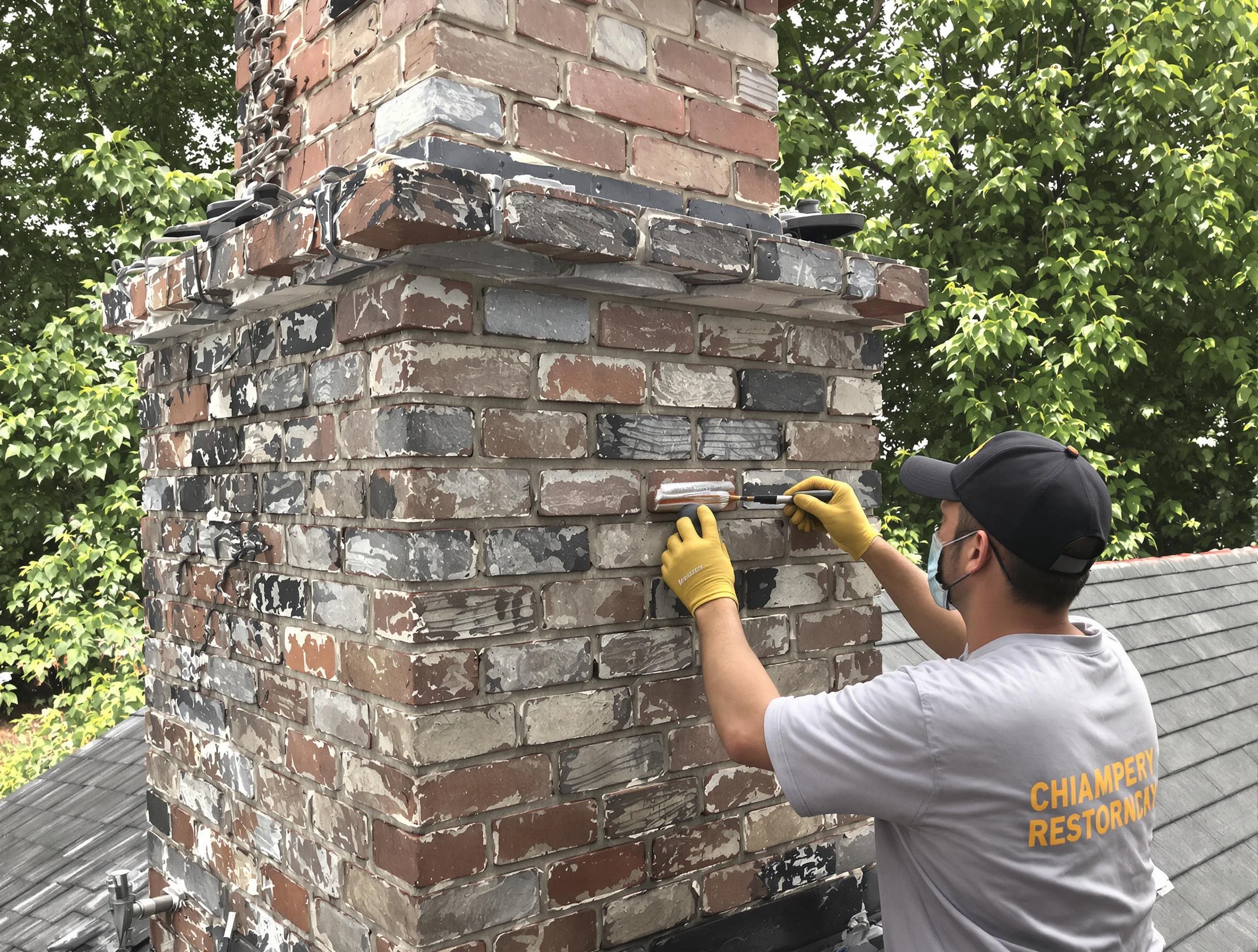 In-progress chimney restoration by Austell Chimney Sweep in Austell, GA